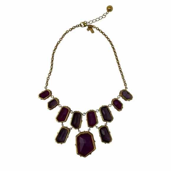 Kate Spade Set In Stone Double Bib Statement Necklace Purple Magenta Chunky 16”